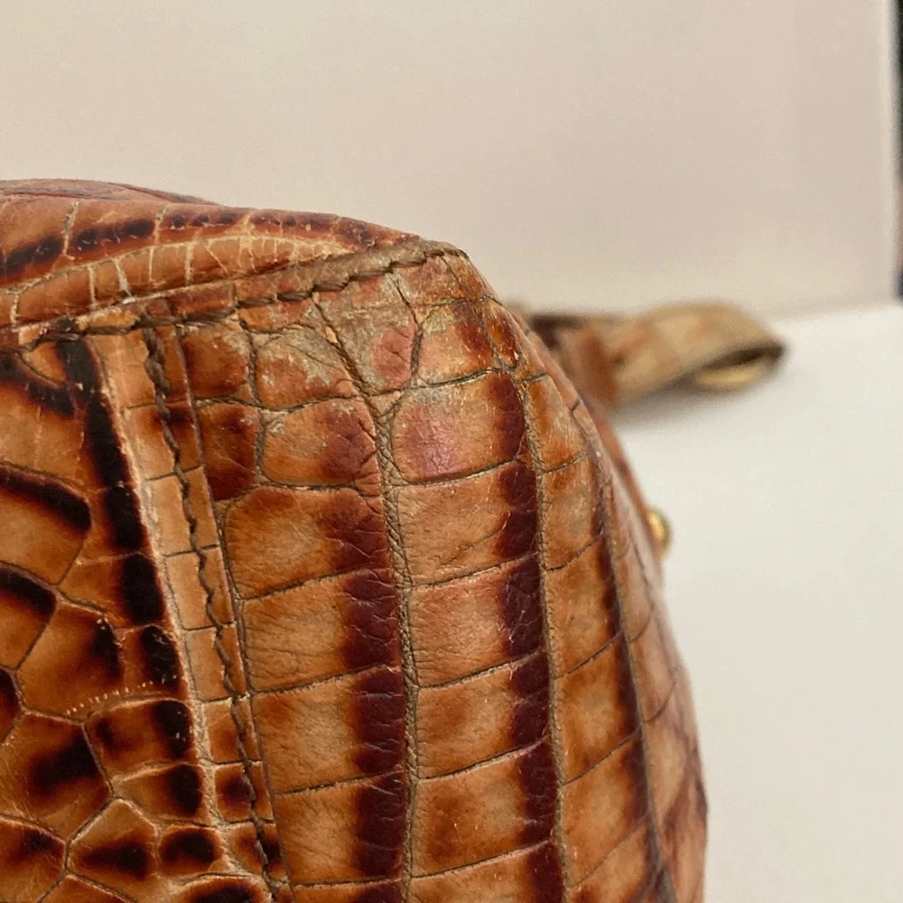 Brahmin Brown Crocodile Embossed toasted almond Shoulder Bag